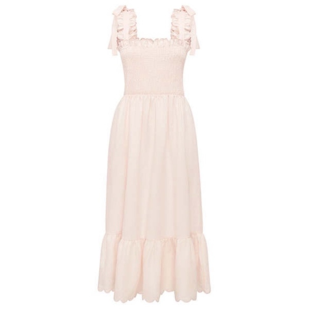 Ephemera Bow Tie Scalloped Linen Dress Size 2